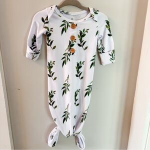 Caden Lane Olive Leaf Print Gender Neutral Knotted Gown Newborn